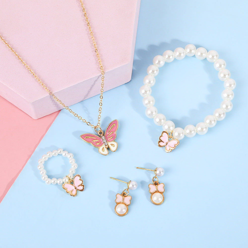 Wholesale Versatile Butterfly Pearl Necklace Ring Jewelry Set