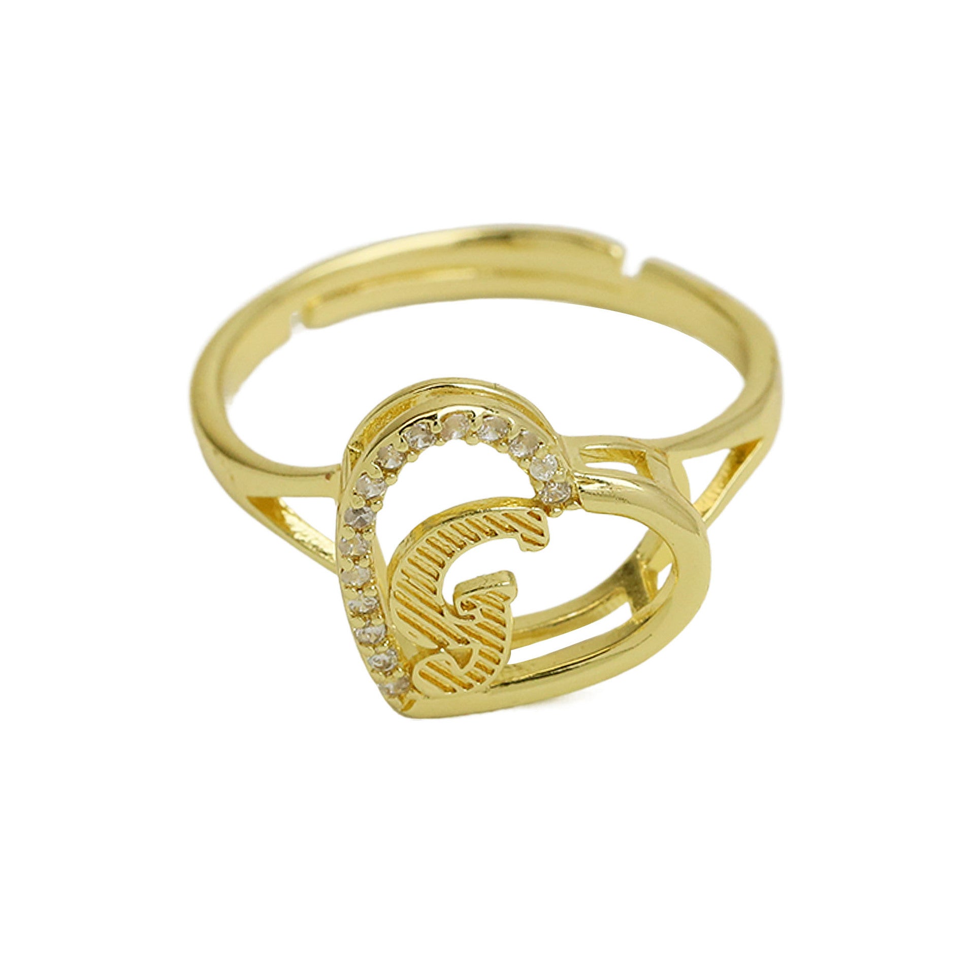 Wholesale  white gold heart-shaped love texture hollow 26 grass English letters open heart ring