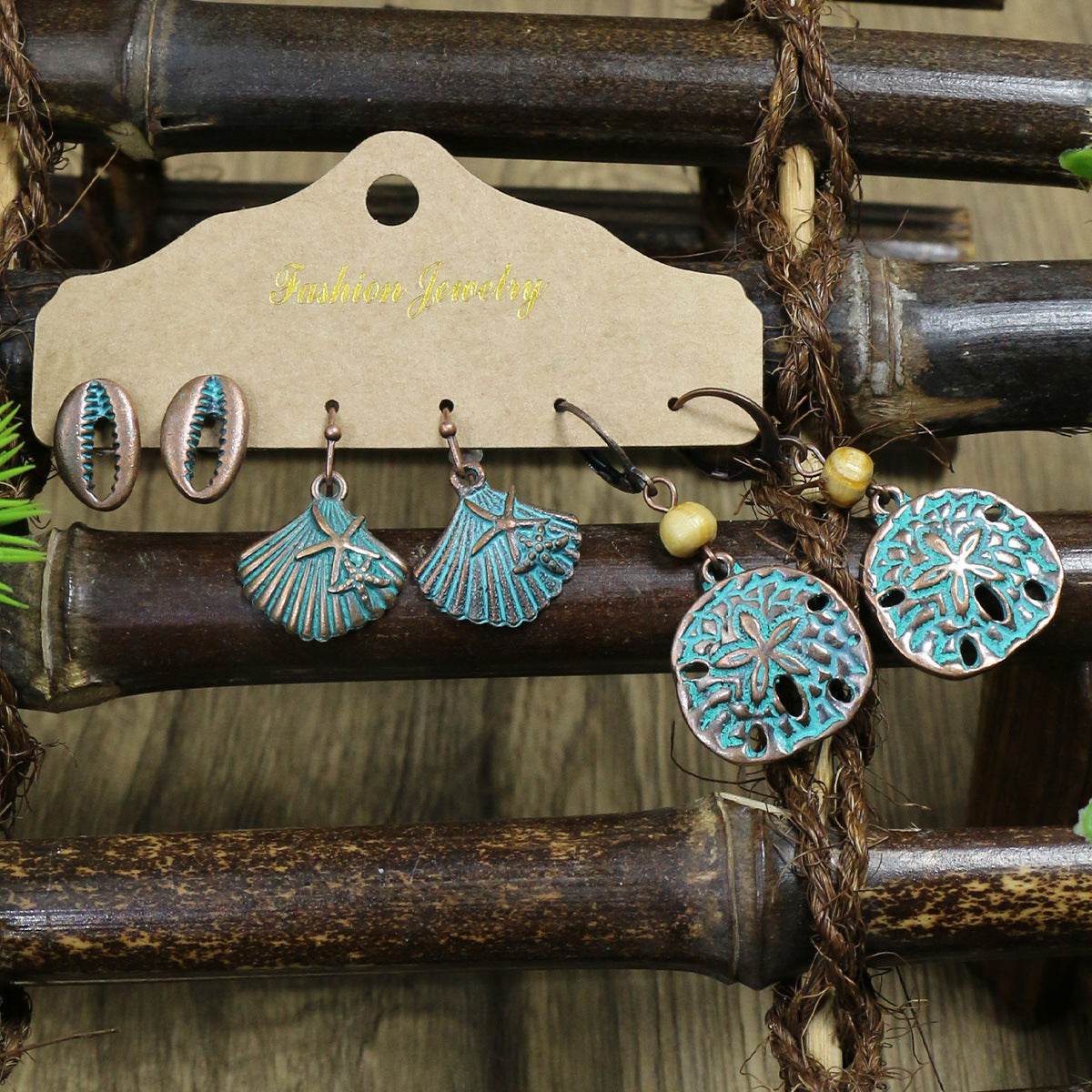 Wholesale Retro Ethnic Style Ocean Style Holiday Starfish Shell Earrings Set Vintage Earrings ACC-ES-HanH018