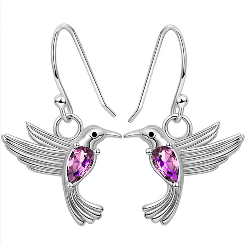 Wholesale  Flying Hummingbird Pendant Earrings Women's Micro-inlaid Green Zircon Mother's Day