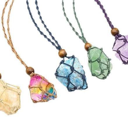 Wholesale Handmade Woven Energy Stone Crystal Pendant Necklace Natural Gemstone Boutique Jewelry Accessory Gift