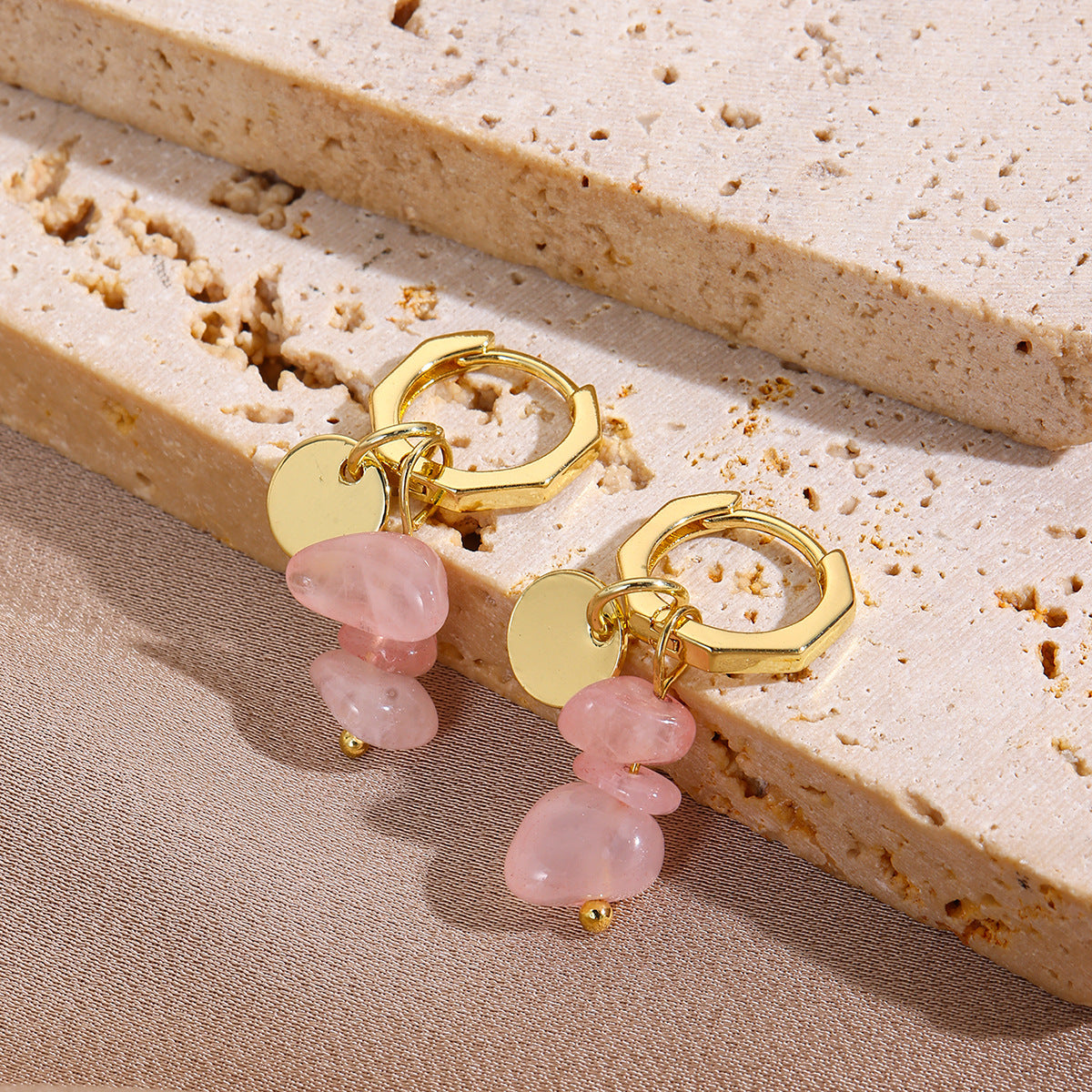 Wholesale Natural Gravel Earrings Bohemian Beach Style Niche Design Personalized Earrings Jewelry