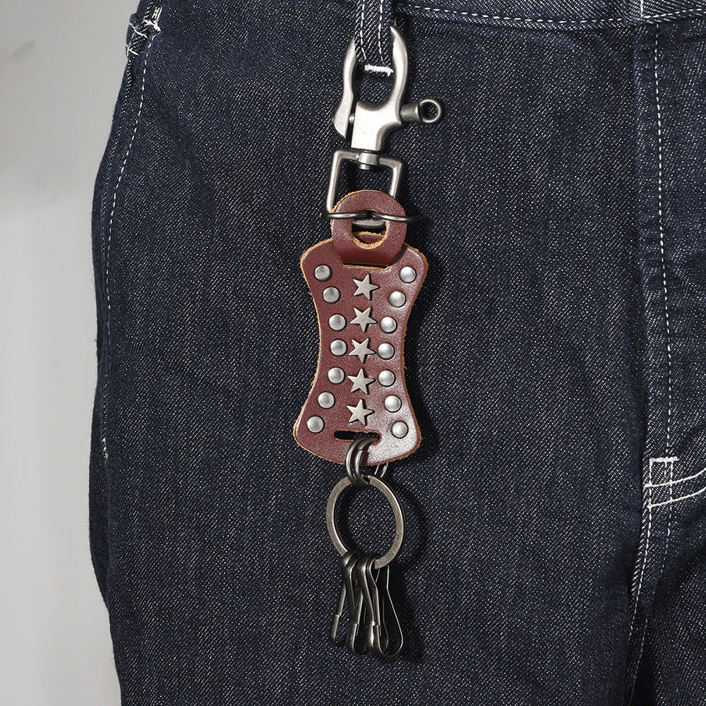 Wholesale Genuine leather vintage punk rivet keychain