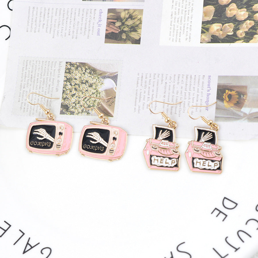 Wholesale Halloween pink and black skull ghost earrings set