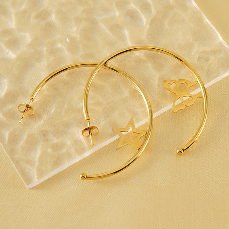 Wholesale stainless steel 18K gold exaggerated love butterfly earrings