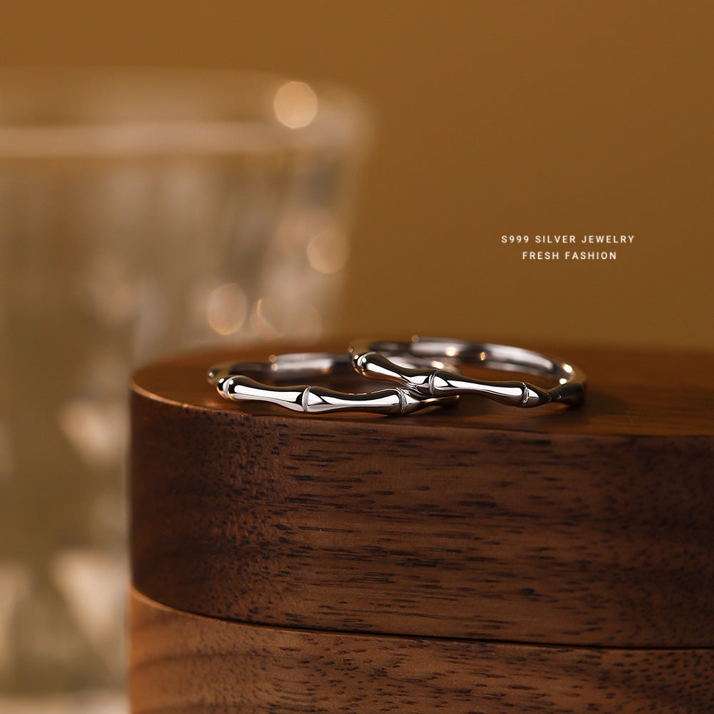 Wholesale s999 sterling silver bamboo couple ring