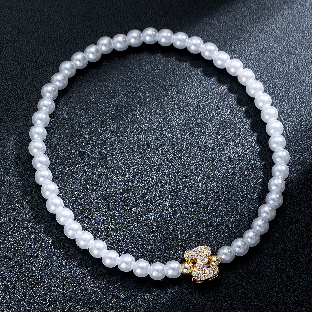 Wholesale Brass inlaid zirconium letter pearl beaded elastic anklet