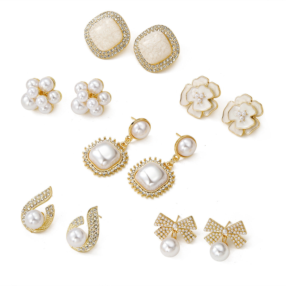 Wholesale Mixed Material Electroplated Pearl Earrings 6 Pair Set French Vintage Baroque Women S Fashion Jewelry