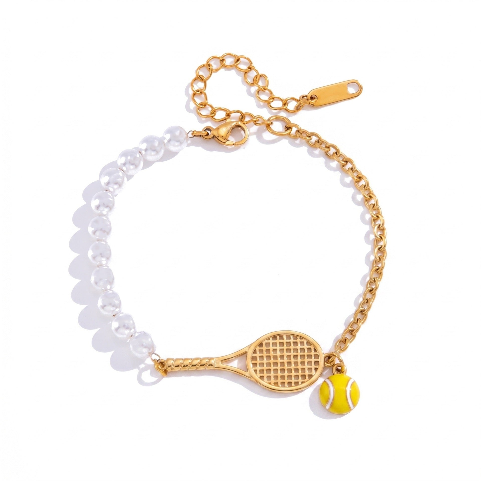 Wholesale Chic Stainless Steel Rhinestone Star Tennis Racket Bracelet Pearl Electroplated Finish Everyday Jewelry Gift