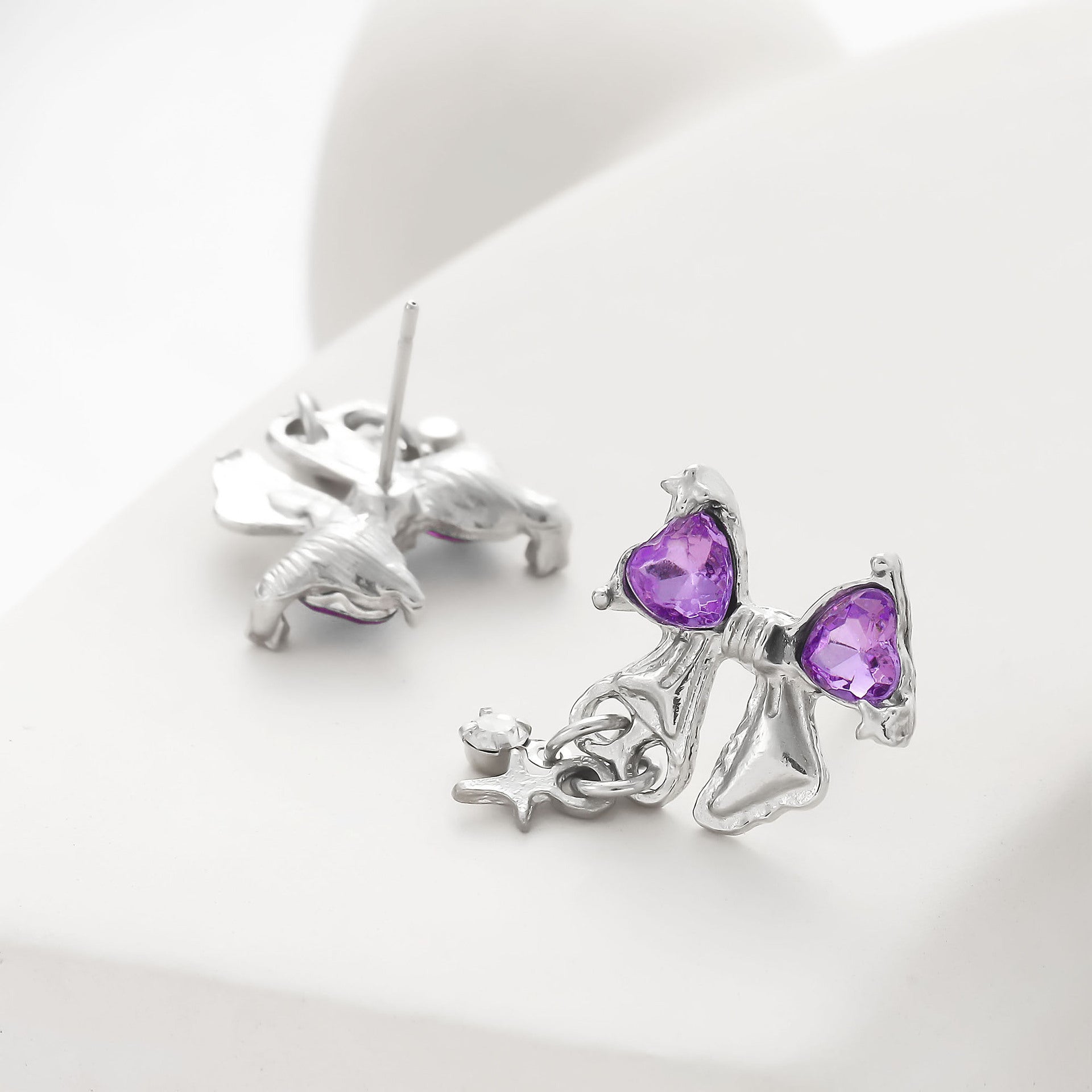 Wholesale Versatile Bowknot Star Heart Purple Diamond Earrings