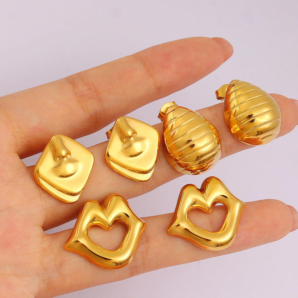 Wholesale Facial Features Lips Nose Earrings Stainless Steel Water Drop Semicircular Earrings  ACC-ES-Yueshi001