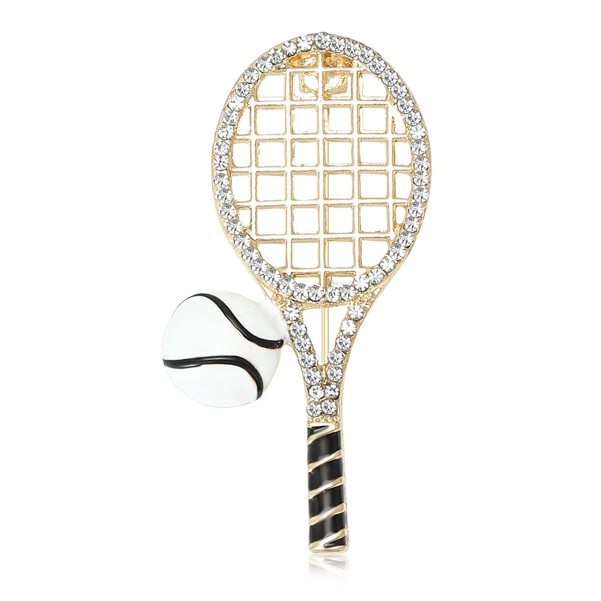 Wholesale Modern Fashion Gold Tone Alloy Rhinestone Tennis Racket Brooch Pin Casual Chic Unisex Clothing Accessory