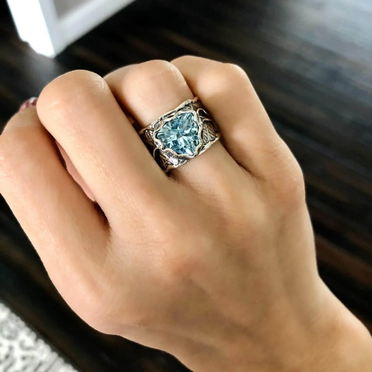 Wholesale  Fashion Retro Luxury Large Alloy Electroplated Blue Zircon Creative Ring for Men and Women