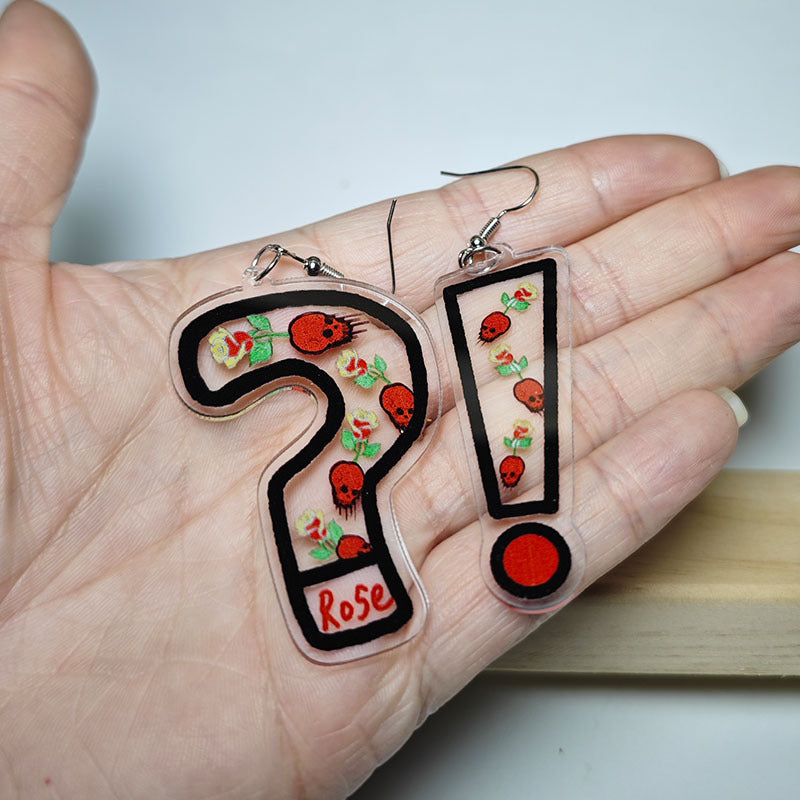 Wholesale Punk Red Skull Rose Question Mark Earrings
