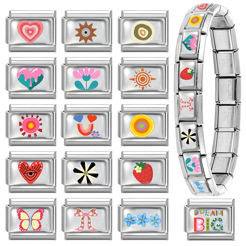 Wholesale 9mm Italian Charm Starter Bracelets DIY square Single Section Creative Stainless Steel Composable Bracelet