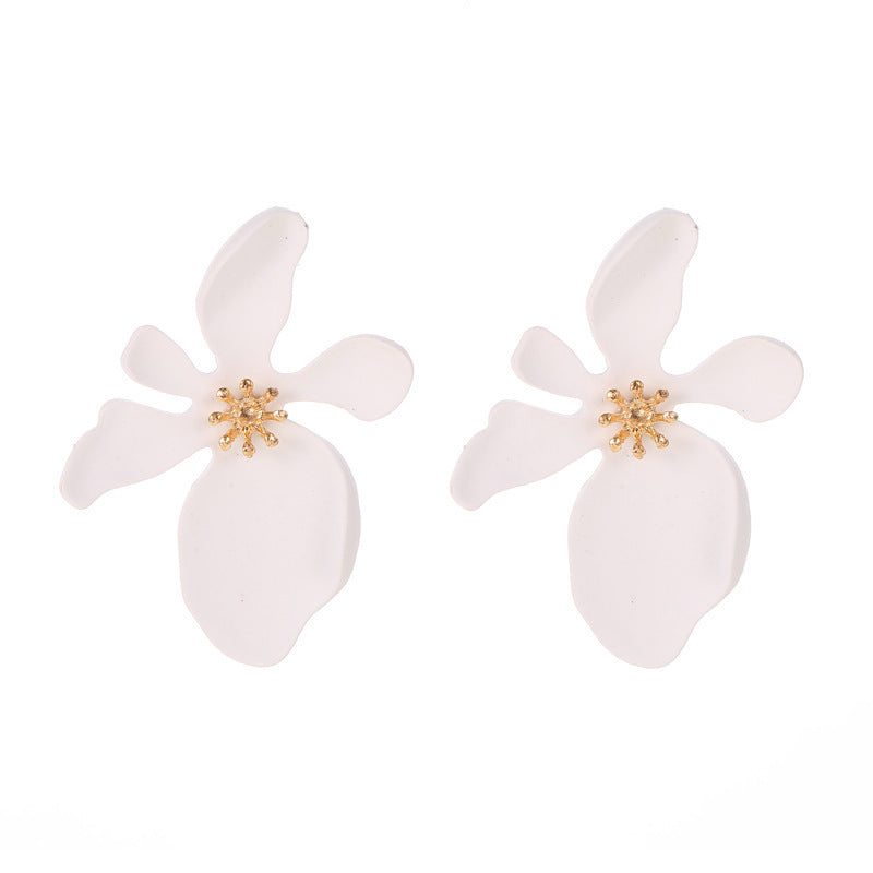 Wholesale Baking Paint Finish Frosted Flower Earrings Trendy Multi Layer Petal Jewelry Accessory For Boutique Resale