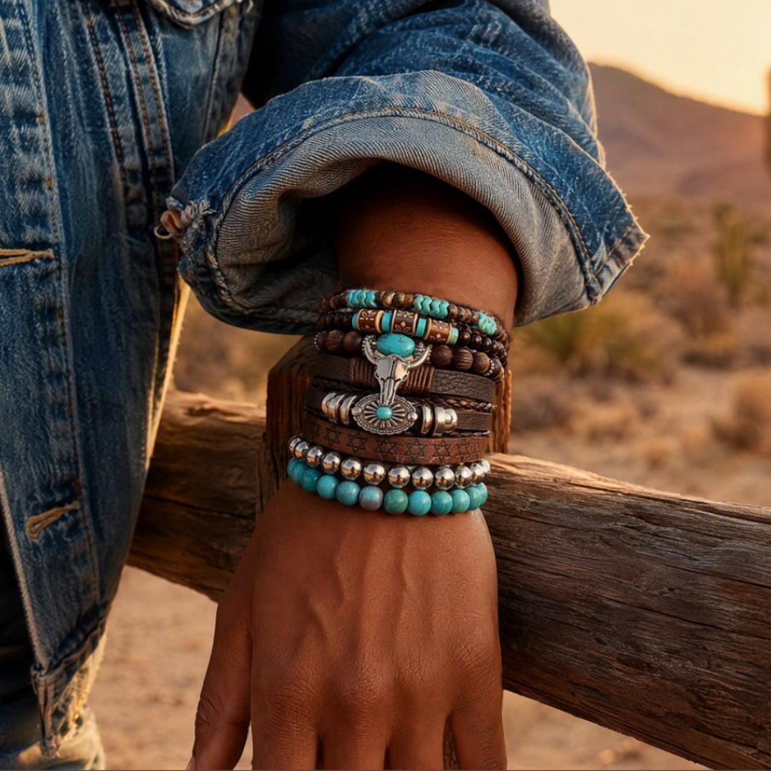 Wholesale Women S Bohemian Vintage Beaded Bracelet Set Handmade Imitation Turquoise Jewelry Accessory Gift Boutique Resale