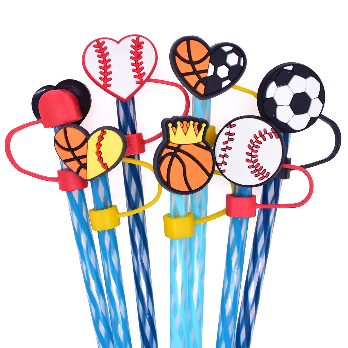 Wholesale Random 100pcs Ball Sports Straw Tube Cap 10mm Soft Plastic Straw Decoration Straw Cover ACC-SCR-RYY039