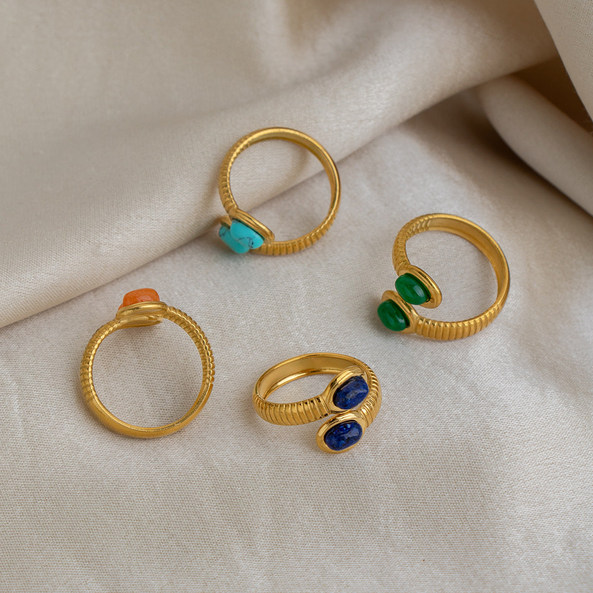 Wholesale French Style Ins Retro Open-Ended Ring with Lapis Blue and Turquoise,  Fashion Jewelry Accessory for Gift