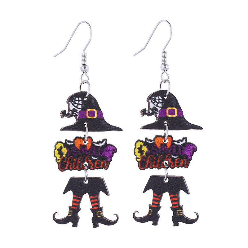 Wholesale Acrylic Earrings Ghost Pumpkin Bat  Skull Long  Halloween Earrings