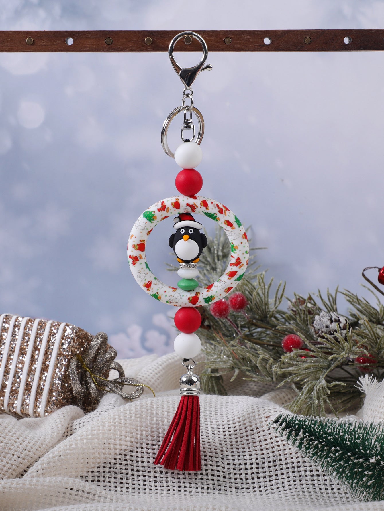 Wholesale Christmas Decoration DIY Beaded Round Silicone Keychain ACC-KC-JiuYa013