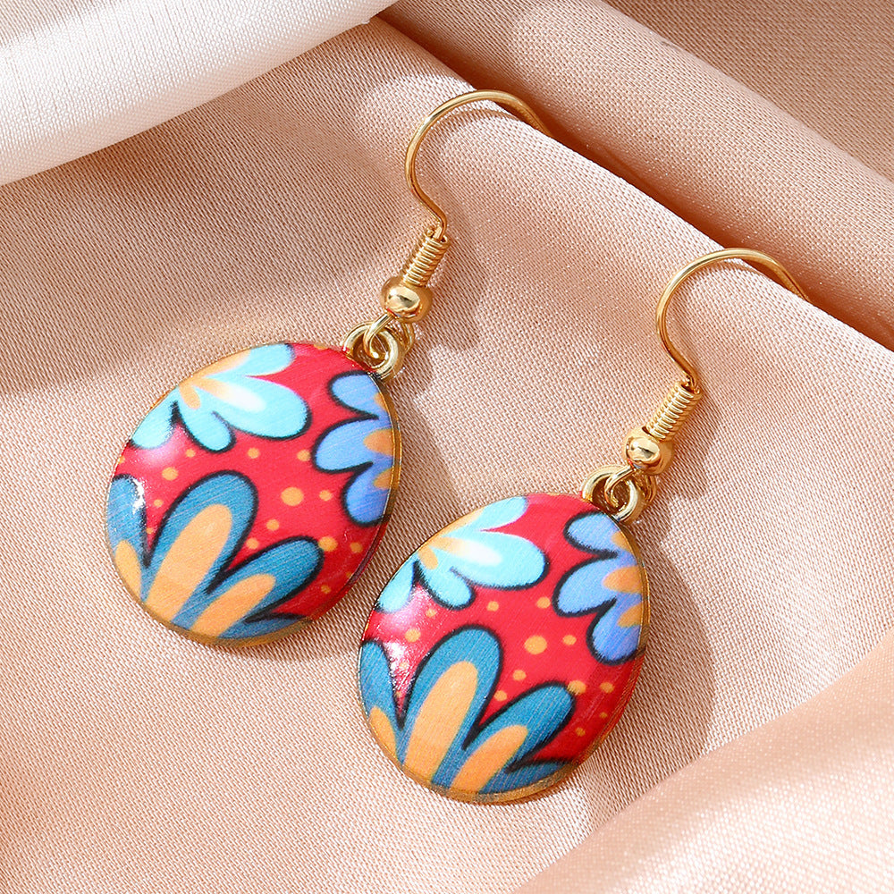 Wholesale Cartoon Printed Easter Egg Oil Earrings
