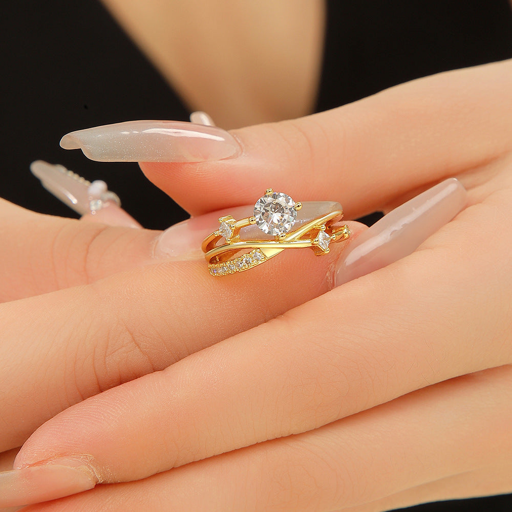 Wholesale Trendy Flower Design Gold Women S Ring Copper Zircon Jewelry Accessory Boutique Resale
