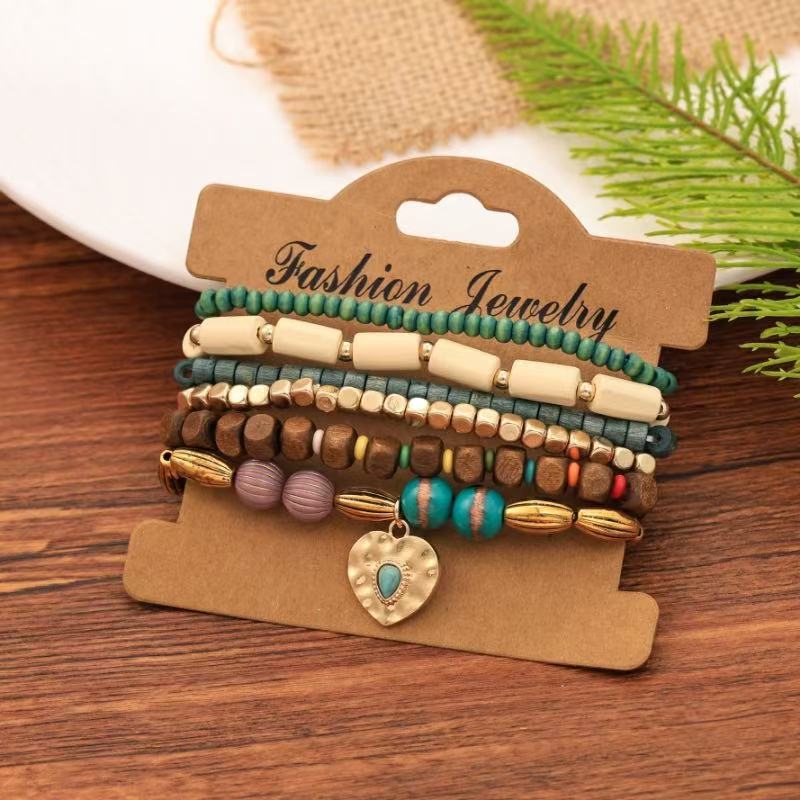 Wholesale Bohemian  Shell Wood Beads Beaded Soft y Pearl Stone Leather Bracelet