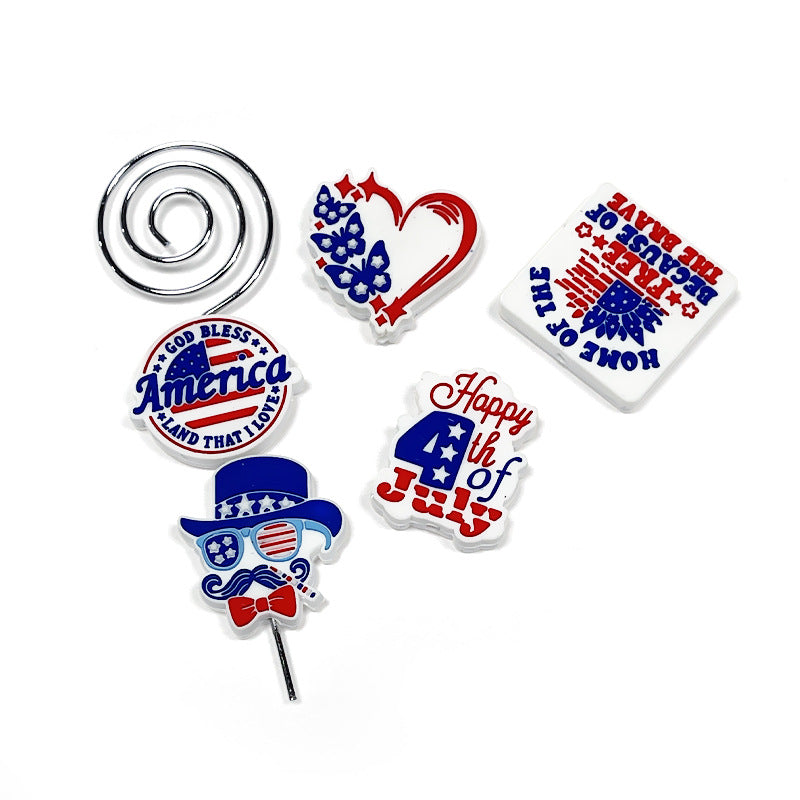 Wholesale Random 10pcs Independence Day PVC Soft Glue Focal Beads DIY Beaded Pen Accessories