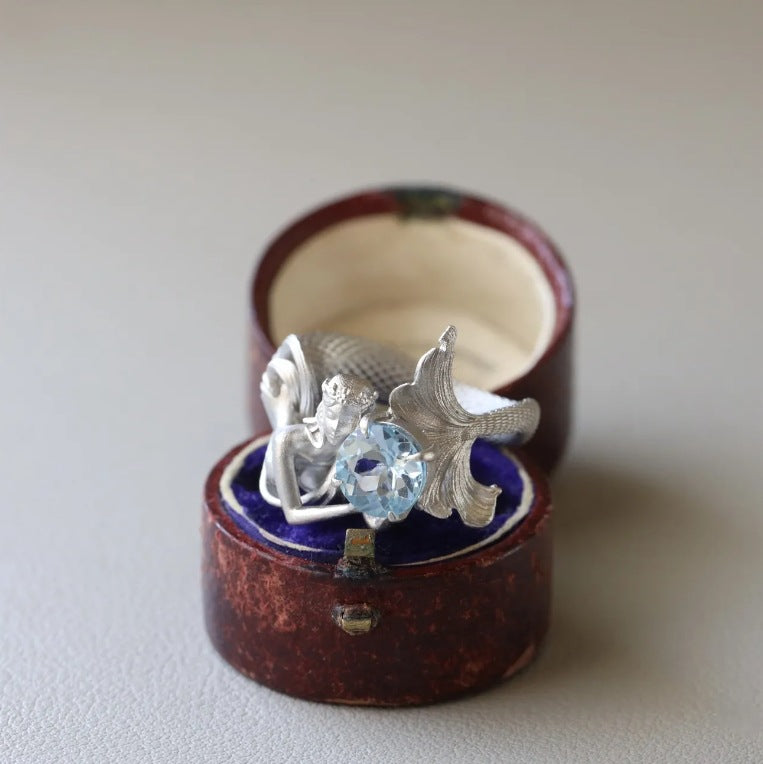 Wholesale & lt; Mermaid Ring& gt;  Sea Dream Blue Crystal Cute Mermaid Ring High-Looking Index Finger Decoration Niche Gift