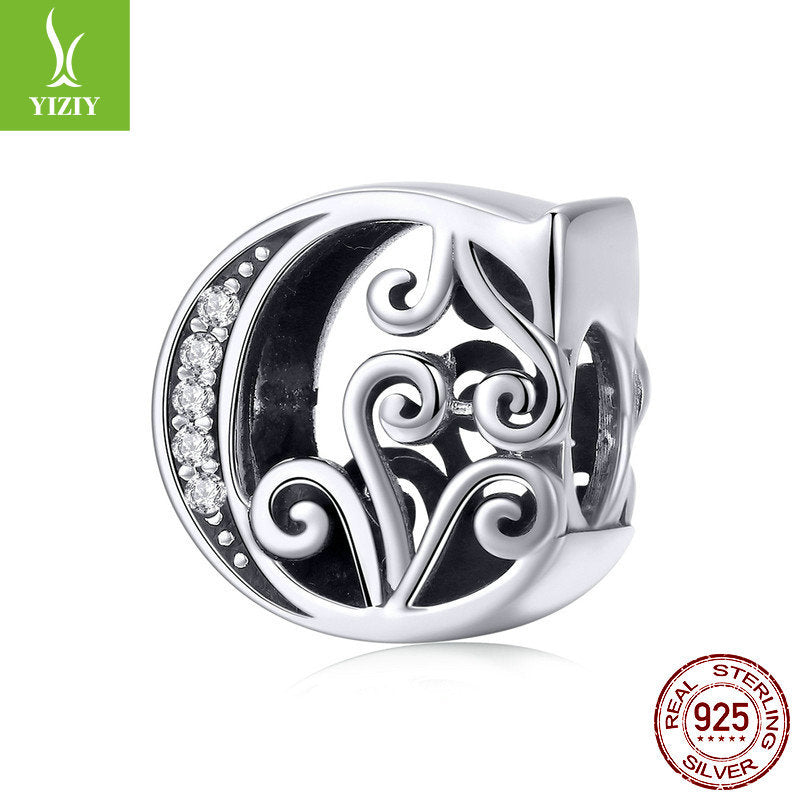 Wholesale 26 Letters DIY Beaded Bracelet Accessories Inlaid with Zircon Sterling Silver Beads Charms ACC-CHS-YinZhiyun001