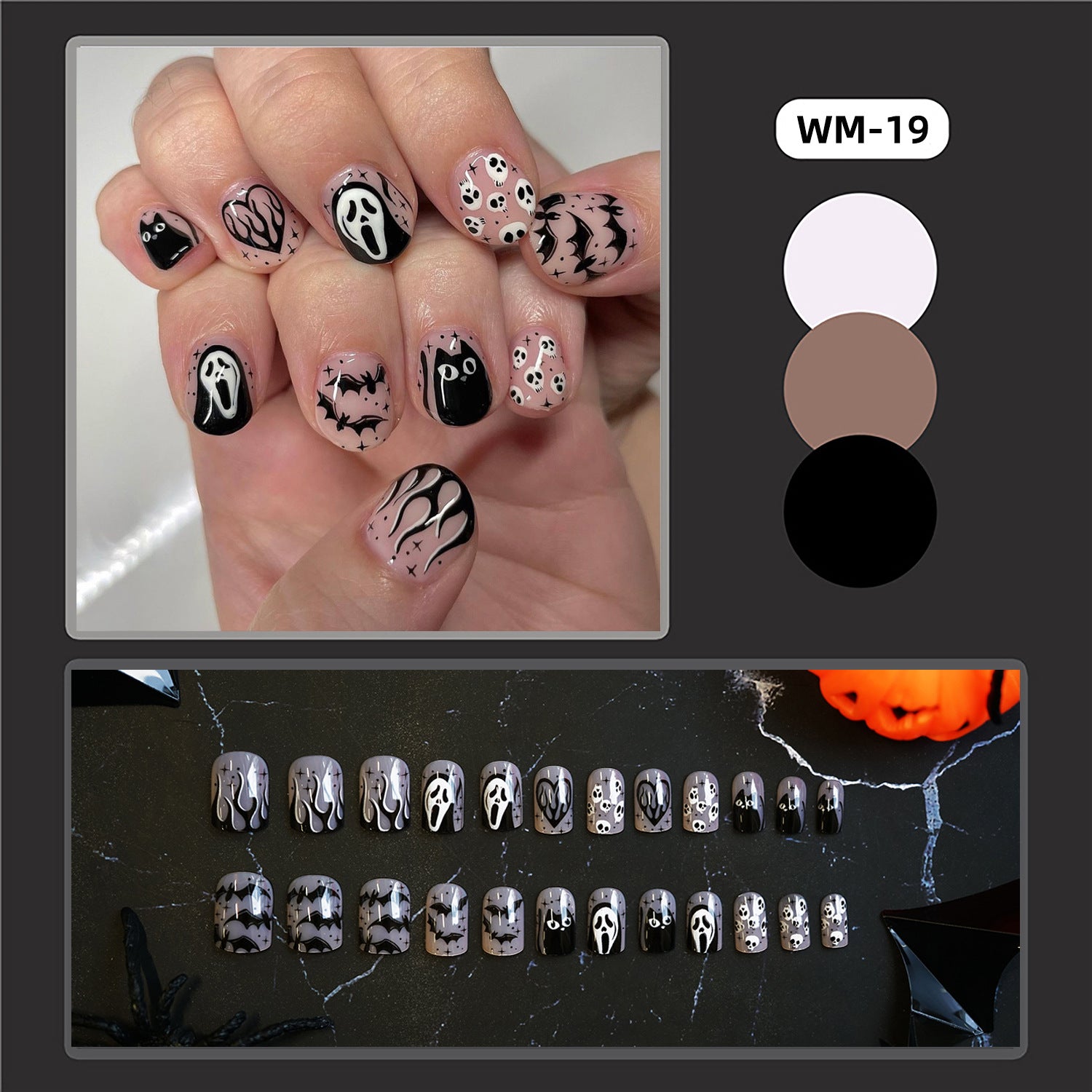 Wholesale 24 Pieces/ box  Ghost Black Cat Nails Kits Nail Stickers