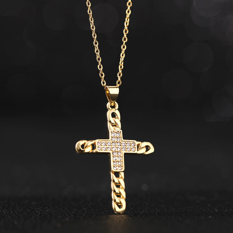 Wholesale Sweater Chain Gold-plated Titanium Steel Golden Butterfly Cross Hoodie Necklace ACC-NE-SY002