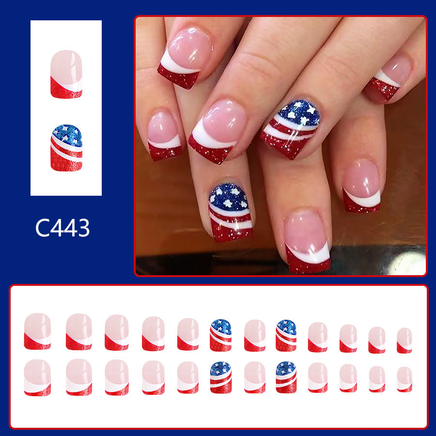 Wholesale 24 Pieces/box American Independence Day Striped Glitter Manicure Press-on Nails Kits Nail Stickers ACC-NS-GuaiXL018