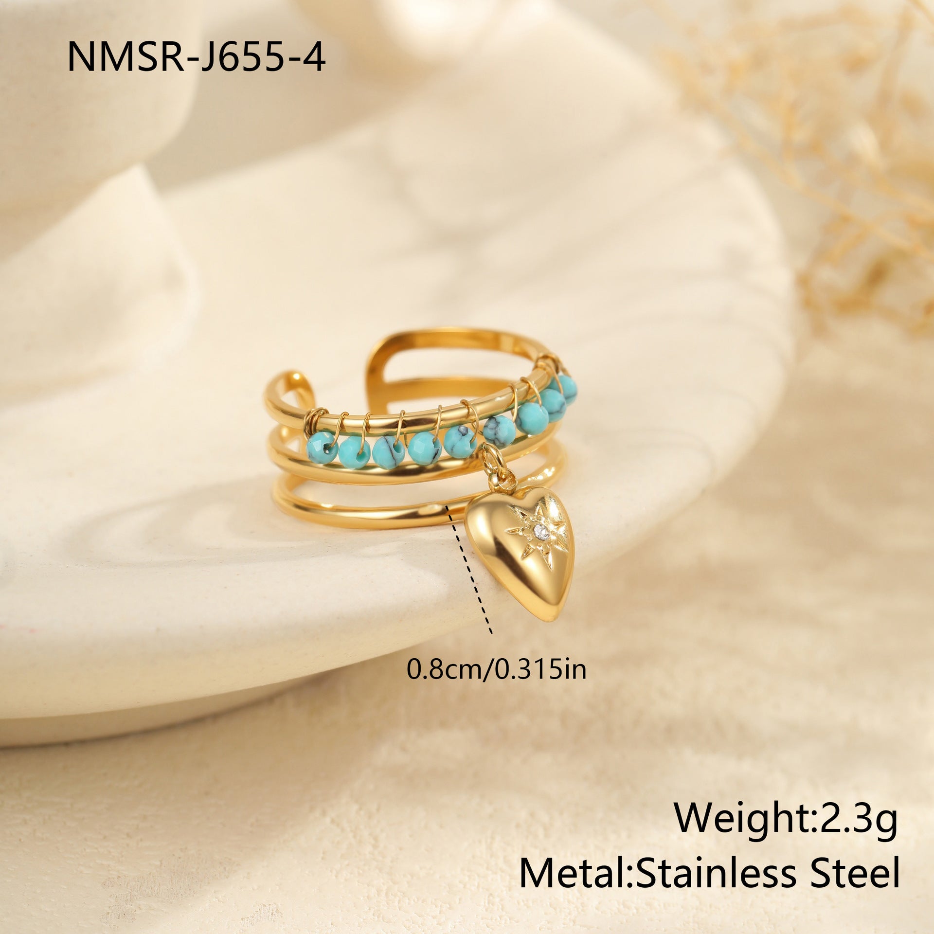 Wholesale Stainless Steel Western Style Turquoise Adjustable Ring