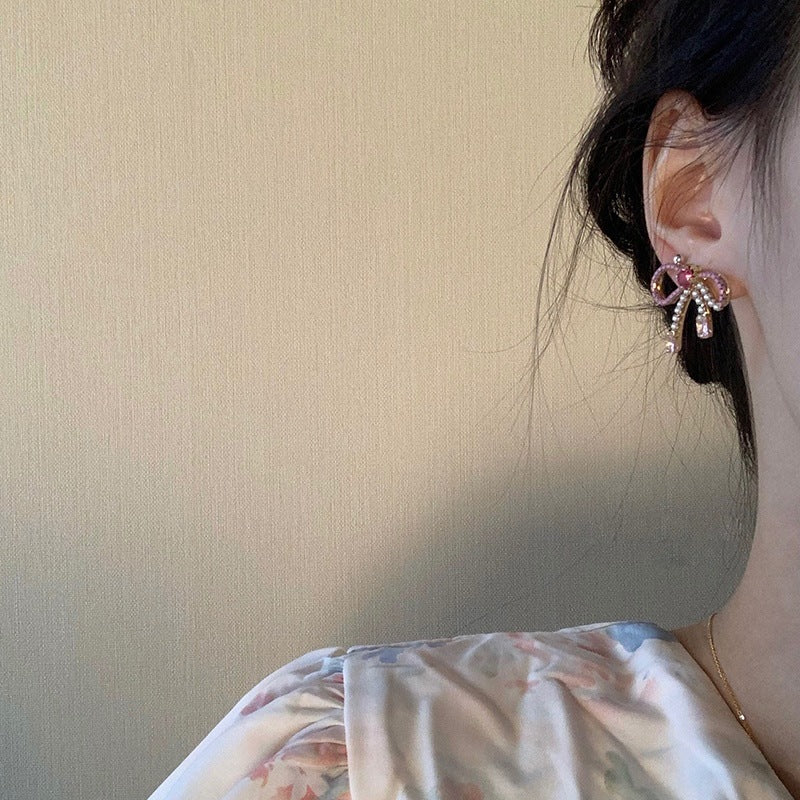 Wholesale Pink Bow Crystal Earrings Fashion Earrings ACC-ES-Mengx001