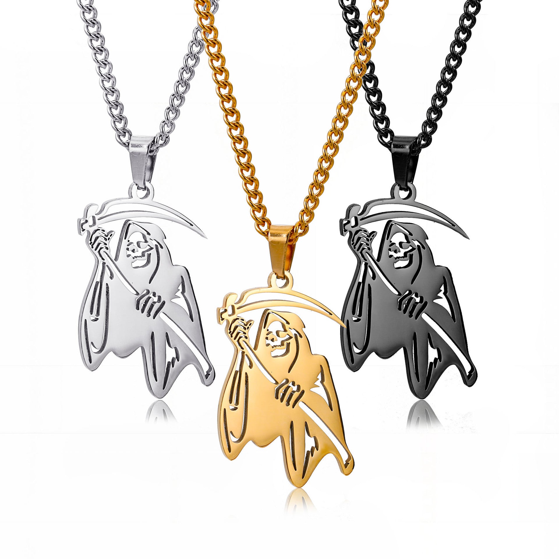 Wholesale Grim Reaper Skull Pendant Hip-Hop Stainless Steel Necklace for Men  Jewelry Accessory