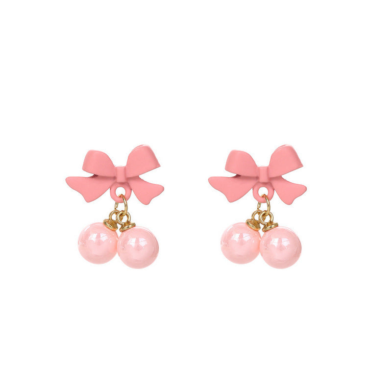 Wholesale Pink Bow Earrings Cute Pearl Earrings