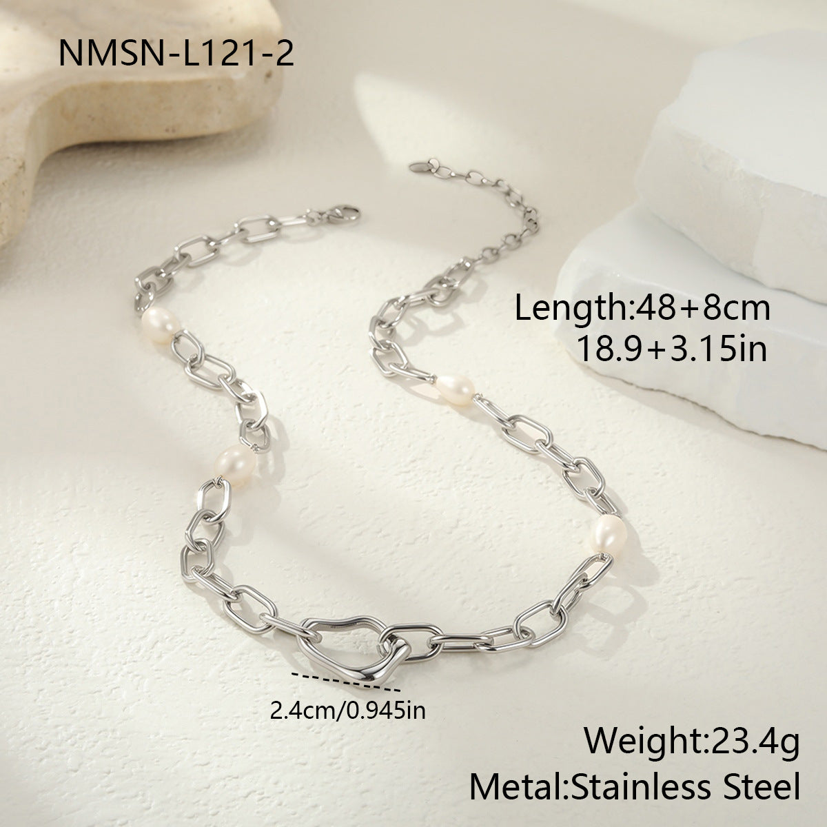 Wholesale Stainless steel mam-made pearl necklace and bracelet