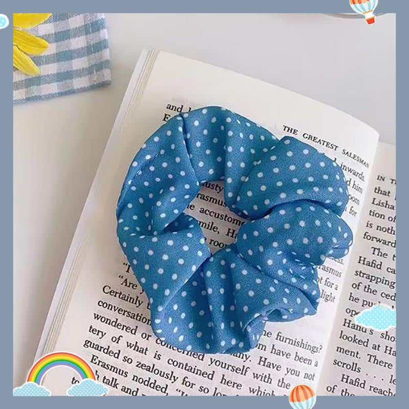 Wholesale Blue Plaid Hair Rope Floral Polka Dot Hair Ring Hair Scrunchies ACC-HS-Weim003