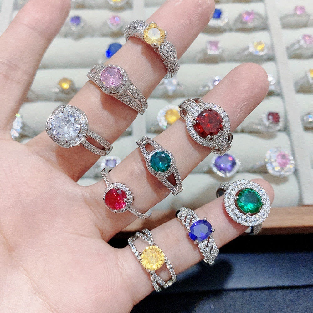 Wholesale Chic Colorful Zircon Inlaid Ring Gold Plated Copper Jewelry Accessory