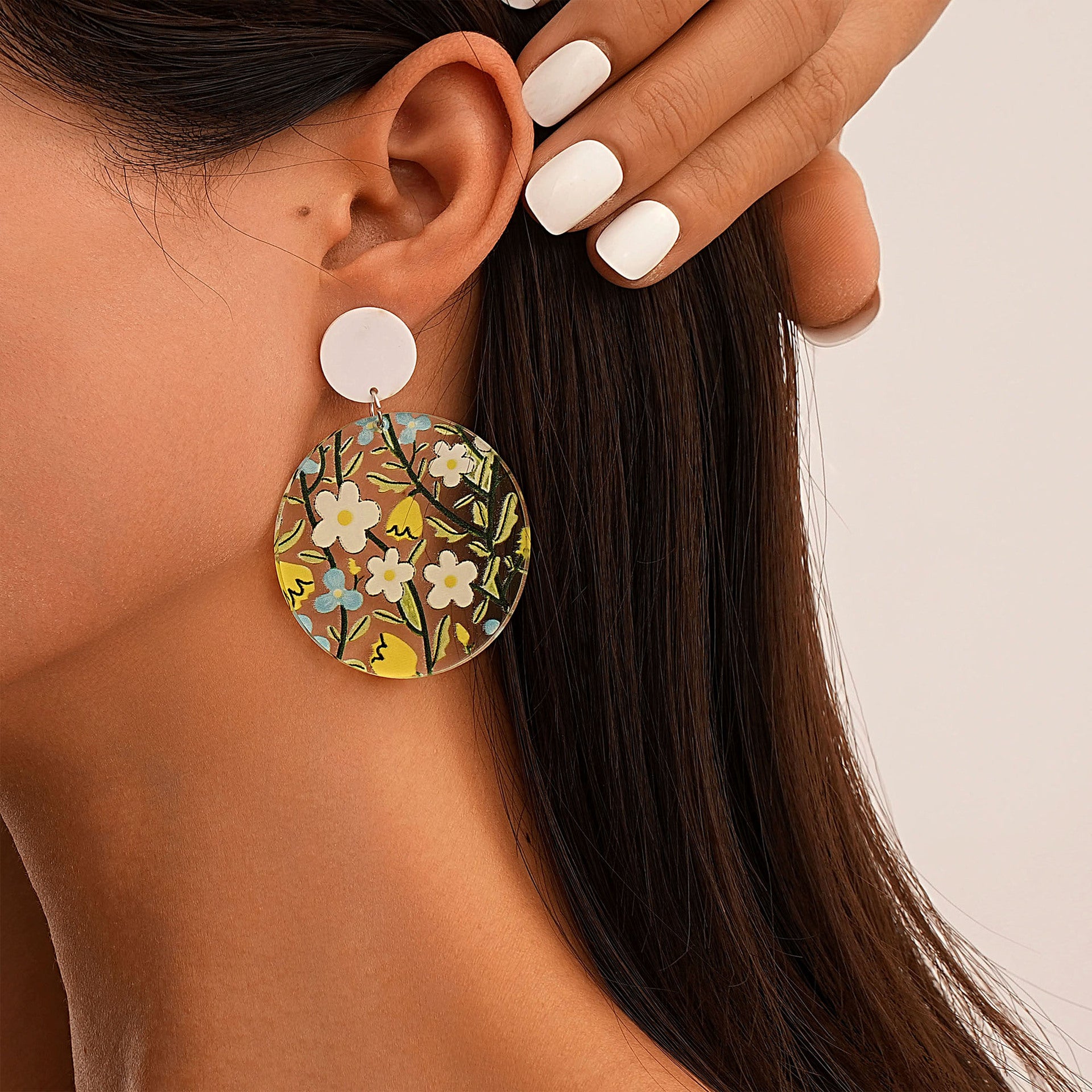 Wholesale  Colorful  Cartoon Yellow Flower Acrylic  Long Earrings