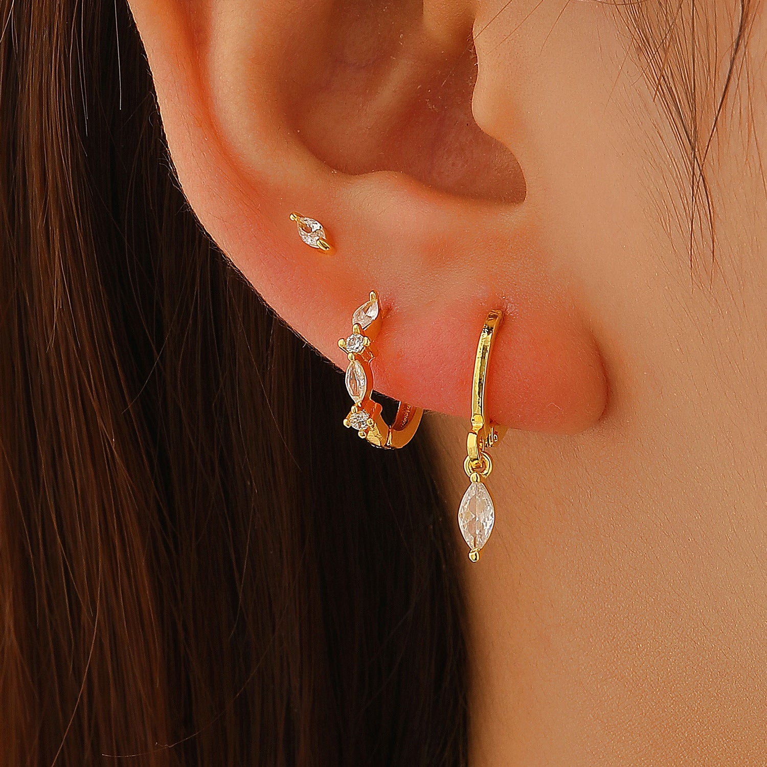 Wholesale Asymmetrical Star and Moon Earrings with Zircon Studs Blingbling Earrings Gold Plated Earrings