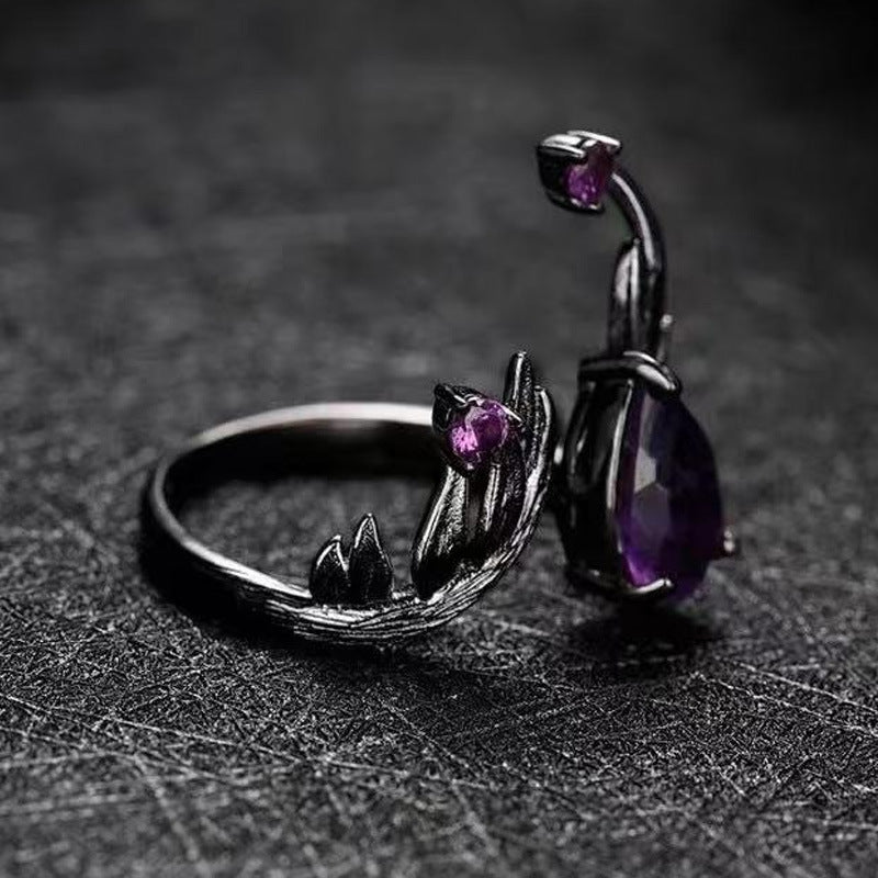 Wholesale Electroplated Zinc Alloy Purple Open Ring Dark Vintage Gothic Women S Everyday Wear