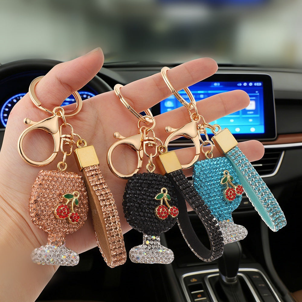 Wholesale Cross-Border Wine Glass Keychain with Diamonds,  Mini Wine Glass Car Keychain Pendant,  Creative Bag Accessories
