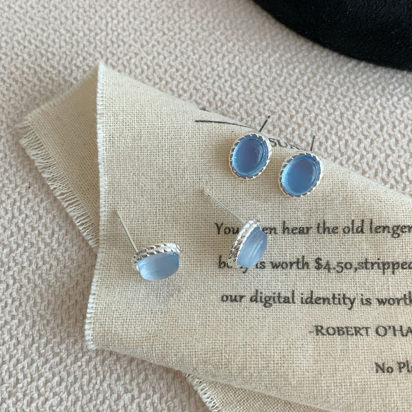 Wholesale Aqua Blue Oval Earrings Women' s Silver Needle Simple Small Elegant All-match Earrings