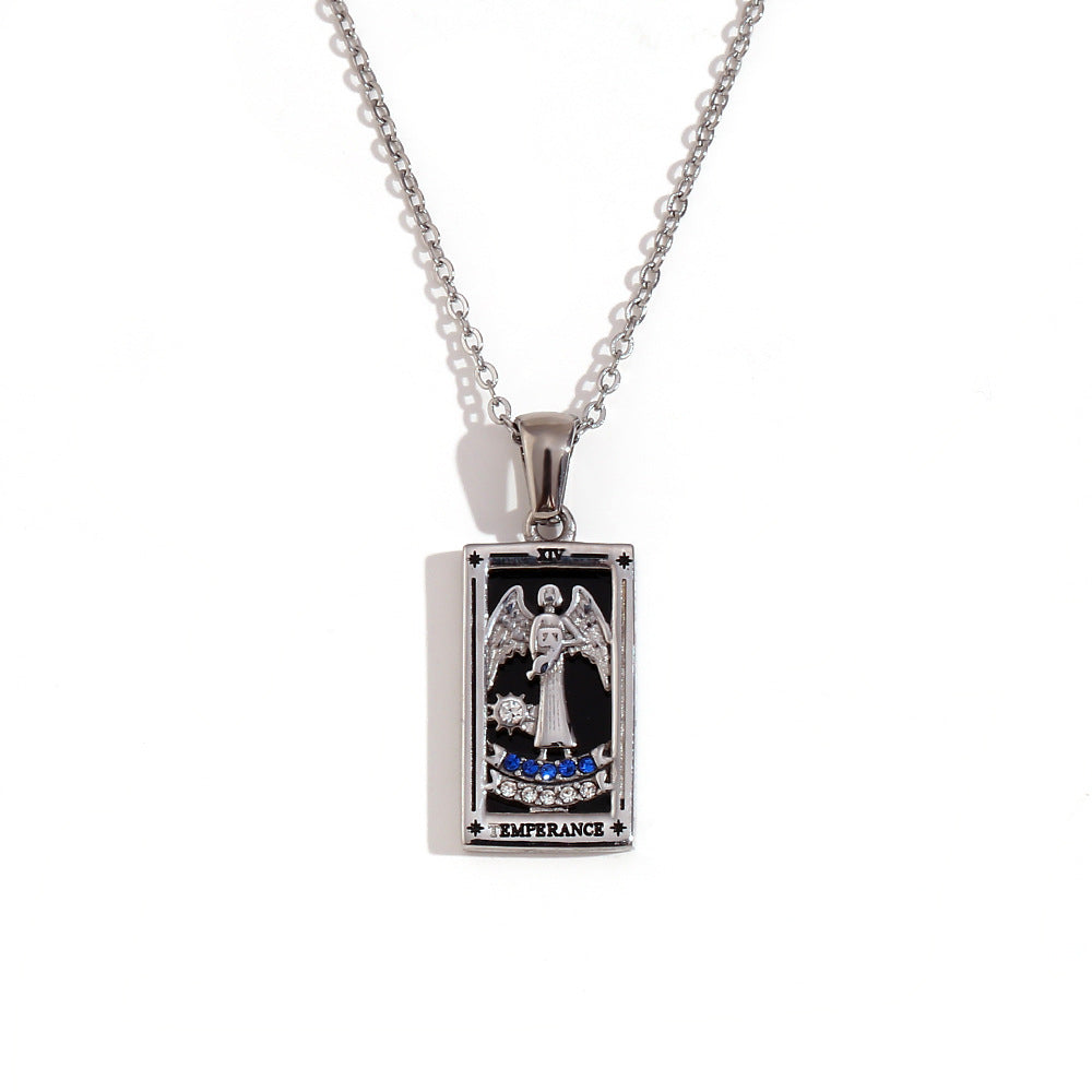 Wholesale Tarot Pendant Necklace 18K Gold Plated Stainless Steel Retro Trendy Jewelry Gift