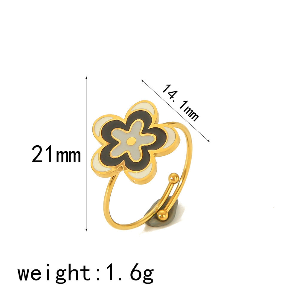 Wholesale Four Leaf Clover Love Heart 18K Gold Stainless Steel Open Adjustable Rings ACC-RS-LiQuan002