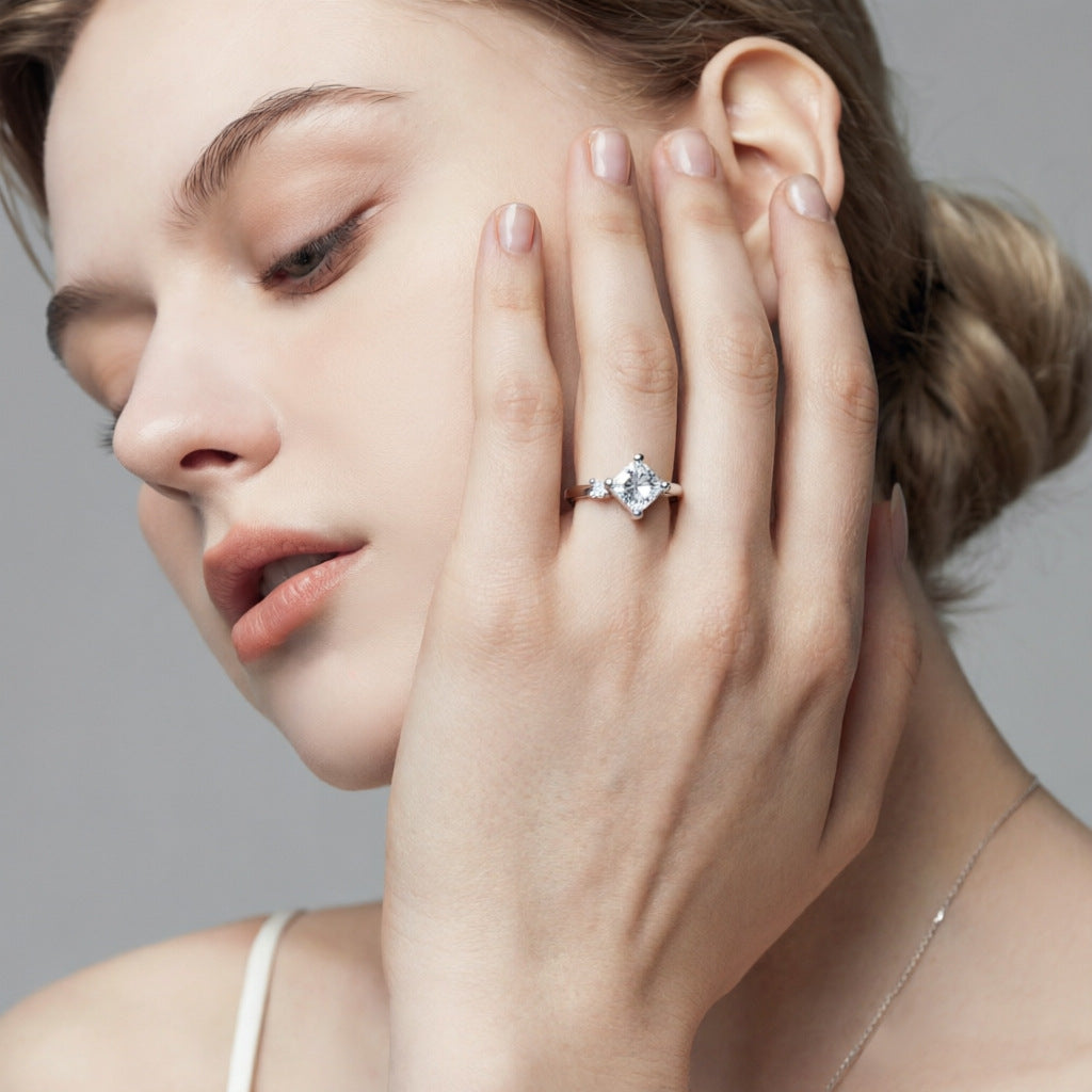 Wholesale S925 Silver 5A Zircon Square Ring Women S Simple Four Prong Design White Gold Tone Jewelry Accessory For Gift Or Boutique Resale