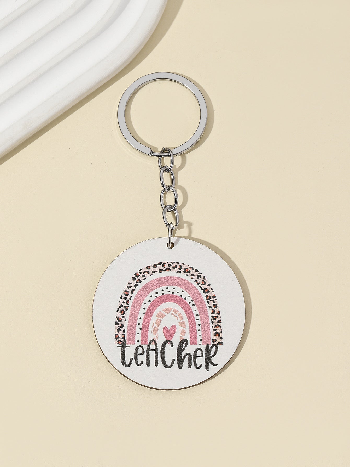 Wholesale Leopard Print Rainbow Teacher's Day Wooden Keychain ACC-KC-RongR025